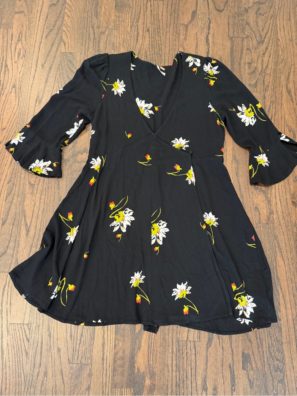 Free People Black Floral V-Neck Mini Dress